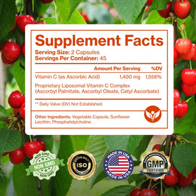 Capsules de Vitamine C Liposomale 1400mg dans un bol