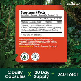 Capsules de vitamine C liposomale ForestLeaf sur une table