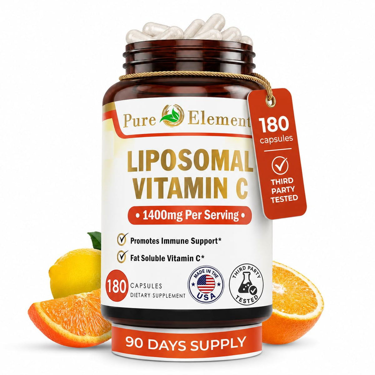 Capsules de Vitamine C Liposomale Pure Organic Elements, vue avant