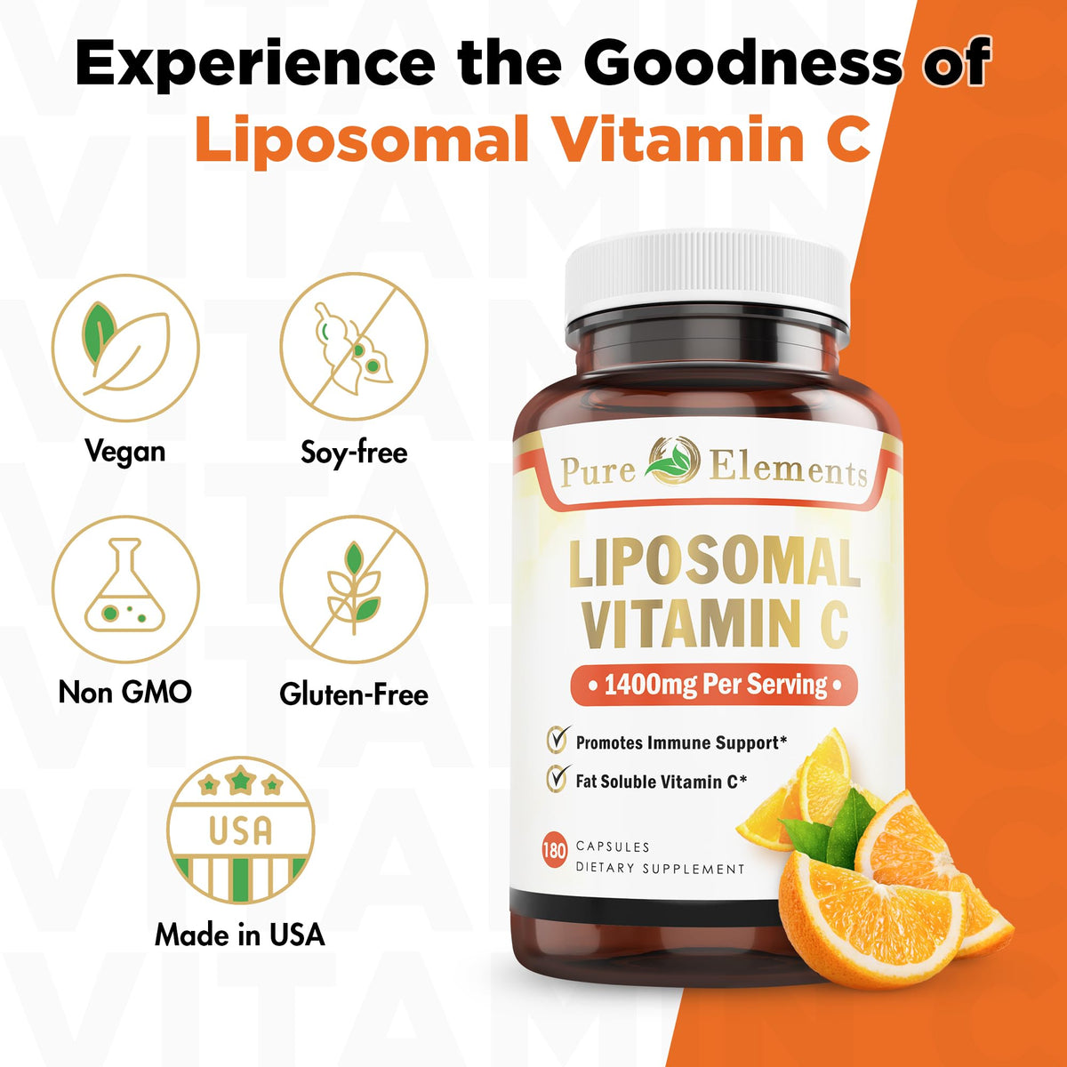 Capsules de Vitamine C Liposomale Pure Organic Elements, vue de côté