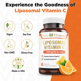 Capsules de Vitamine C Liposomale Pure Organic Elements, vue de côté