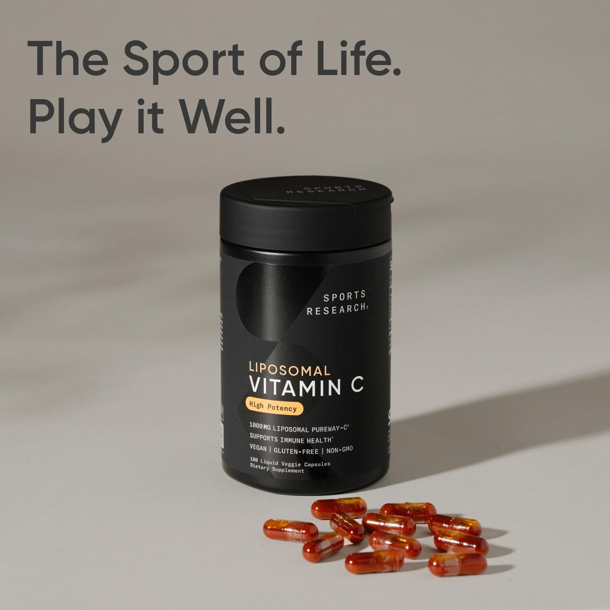 Capsules de Vitamine C Liposomale sur fond blanc