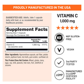 Capsules de Vitamine C NatureWise 1000mg, dosage recommandé