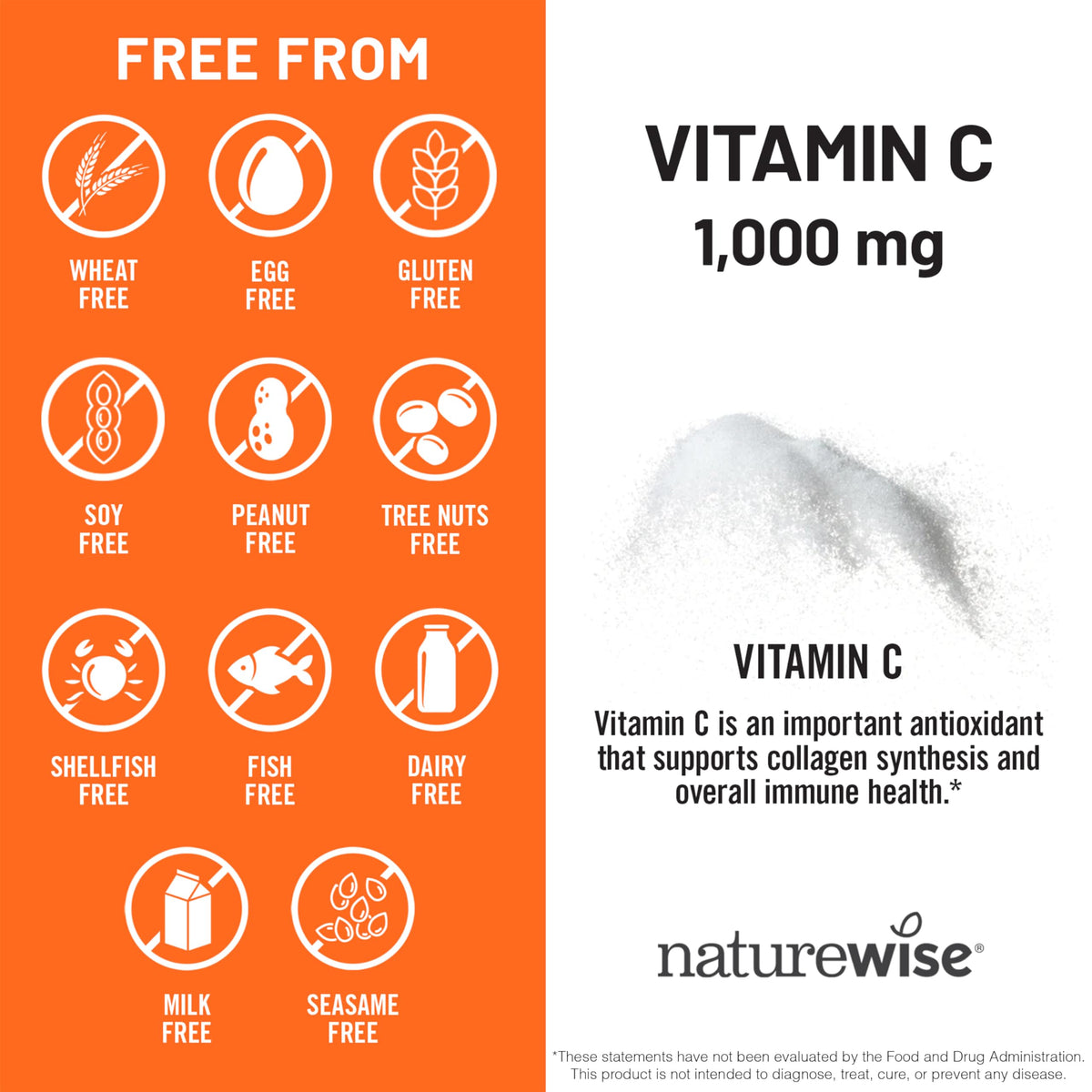 Capsules de Vitamine C NatureWise 1000mg, étiquette du produit