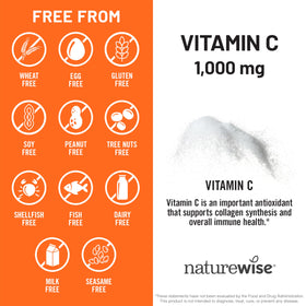 Capsules de Vitamine C NatureWise 1000mg, étiquette du produit