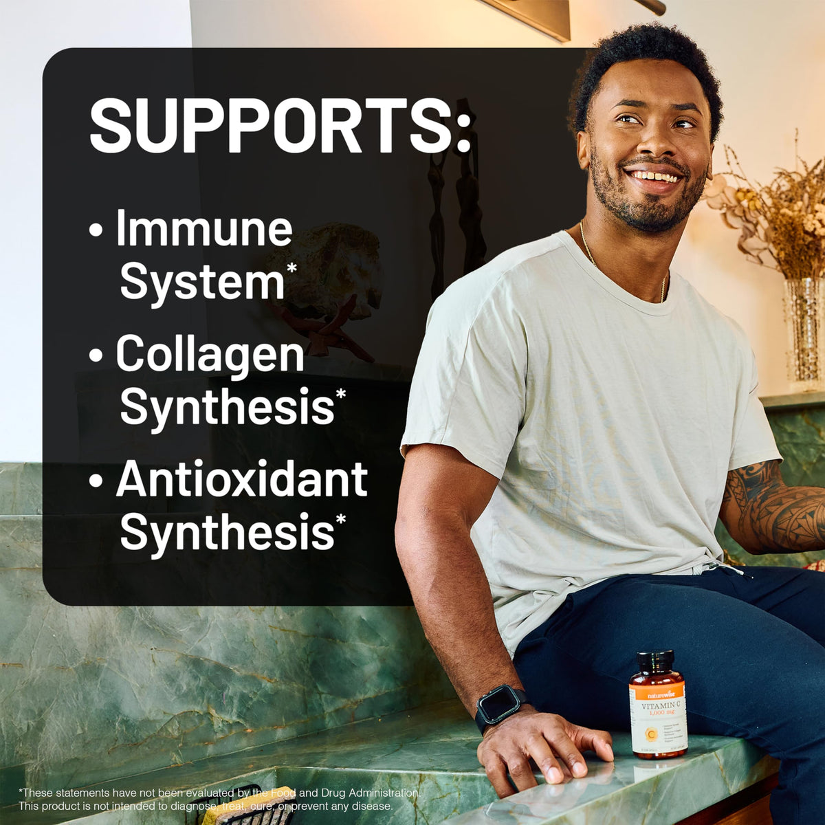 Capsules de Vitamine C NatureWise 1000mg, prise de vue lifestyle