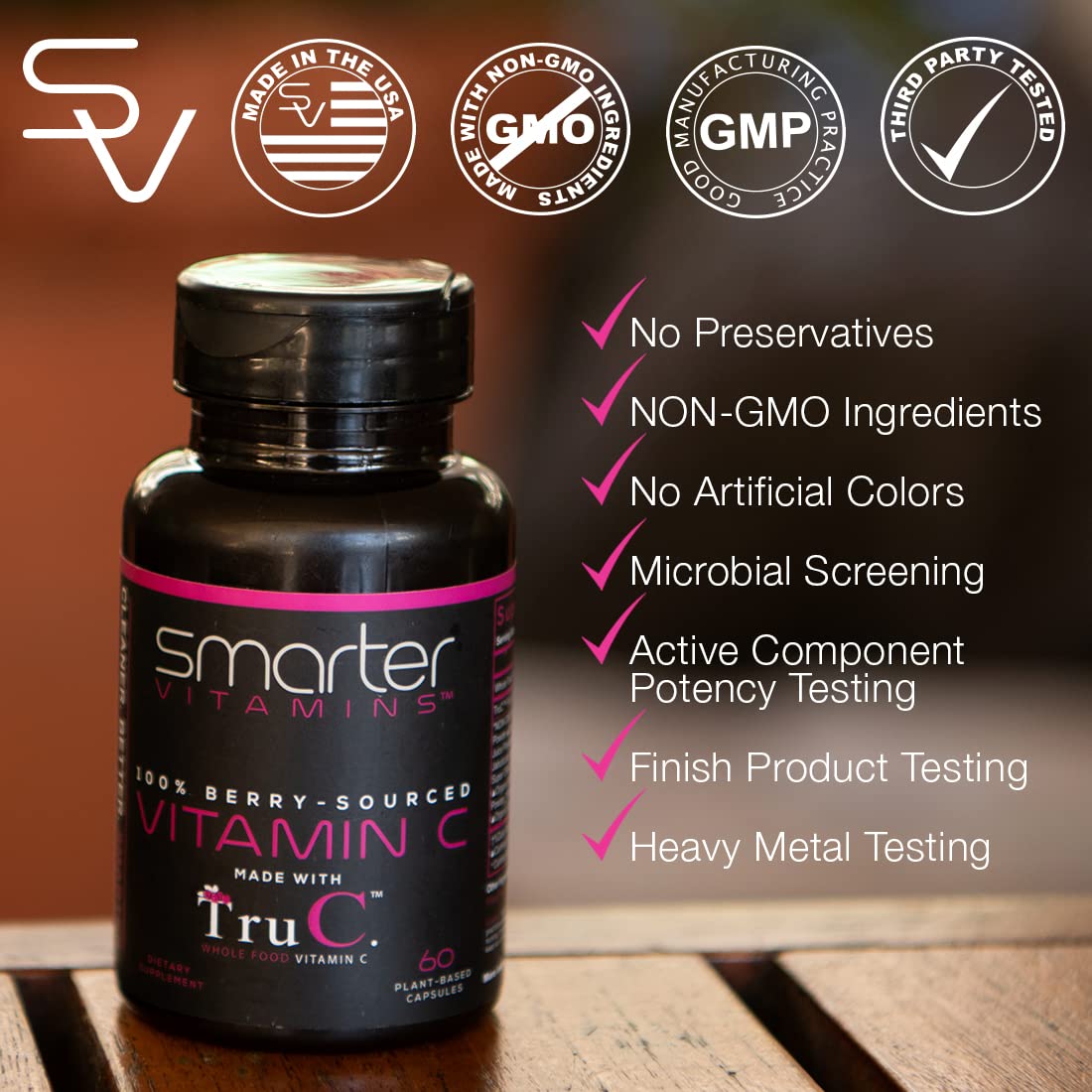 Capsules de vitamine C SmarterVitamins sur fond blanc