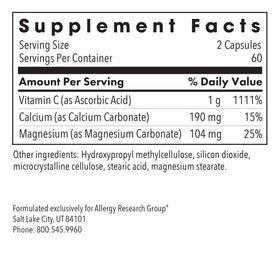 Capsules de Vitamine C Tamponnée 1000 mg Allergy Research Group sur fond blanc