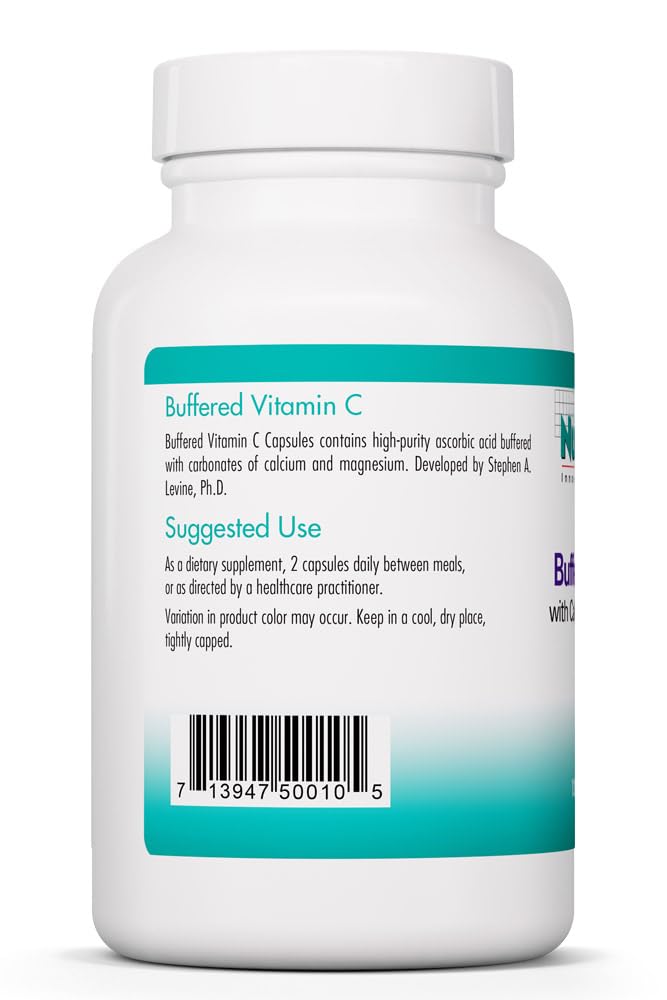Capsules de Vitamine C Tamponnée Allergy Research Group sur une surface blanche