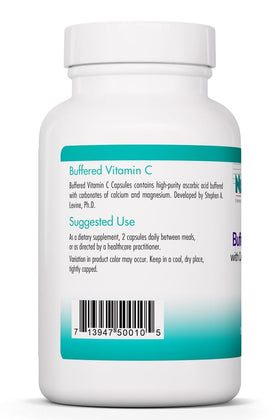 Capsules de Vitamine C Tamponnée Allergy Research Group sur une surface blanche