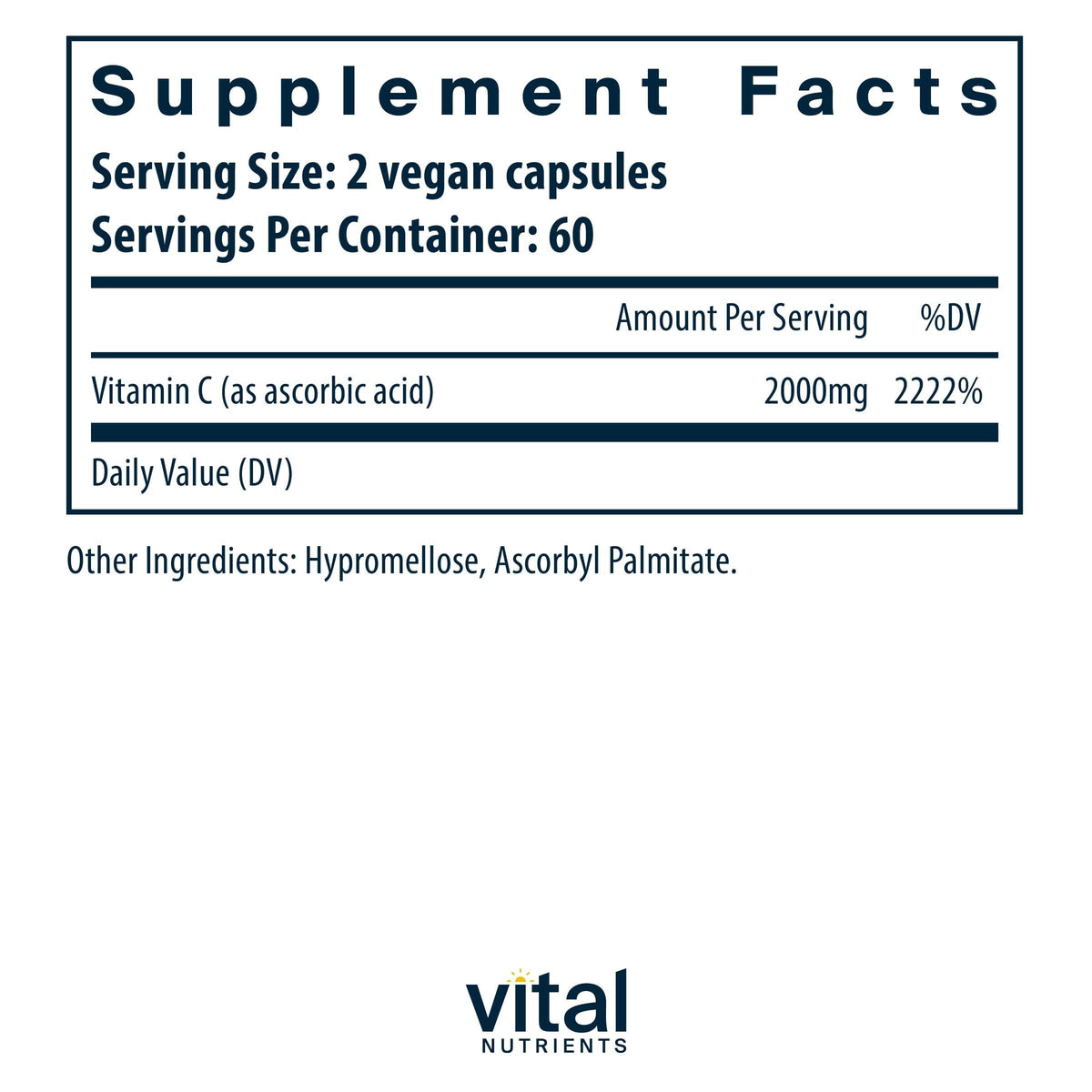 Capsules de Vitamine C Vital Nutrients en gros plan