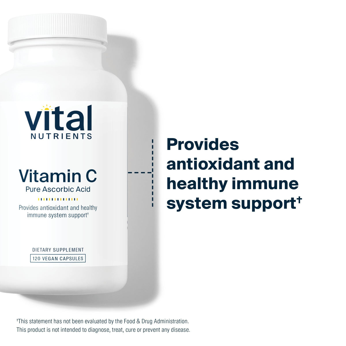 Capsules de Vitamine C Vital Nutrients sur une surface blanche