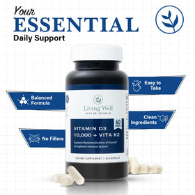 Capsules de Vitamine D3 10 000 UI avec K2 dans la main