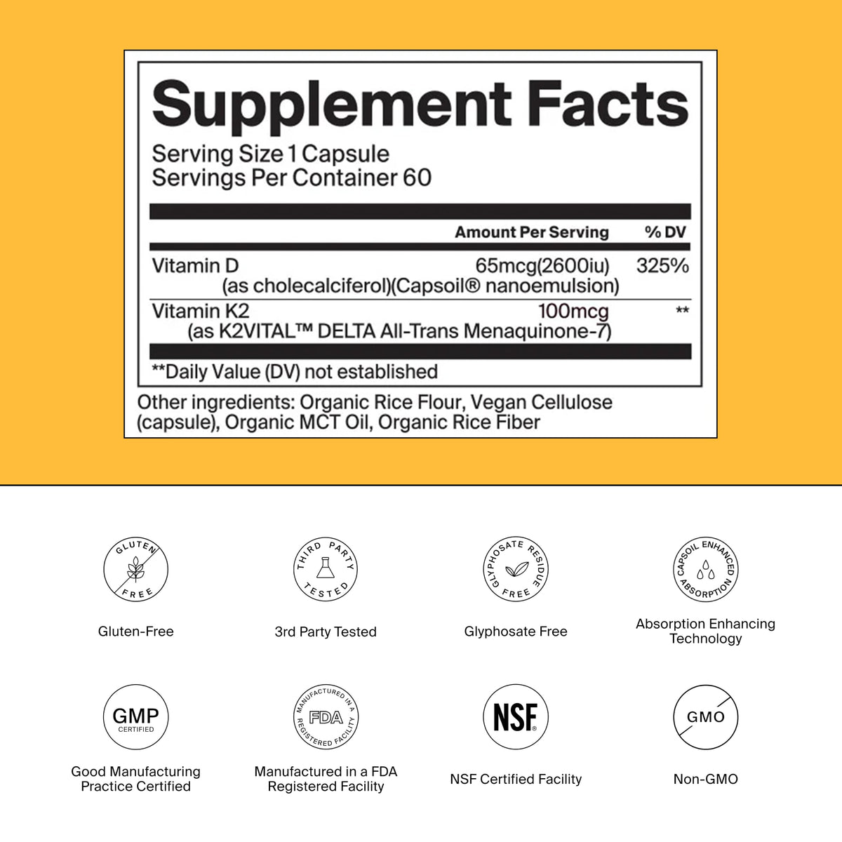 Capsules de Vitamine D3 K2-60 de The Absorption Company avec un fond neutre