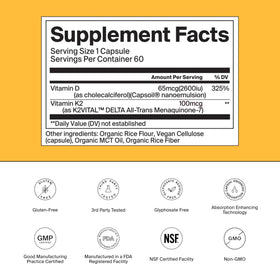 Capsules de Vitamine D3 K2-60 de The Absorption Company avec un fond neutre
