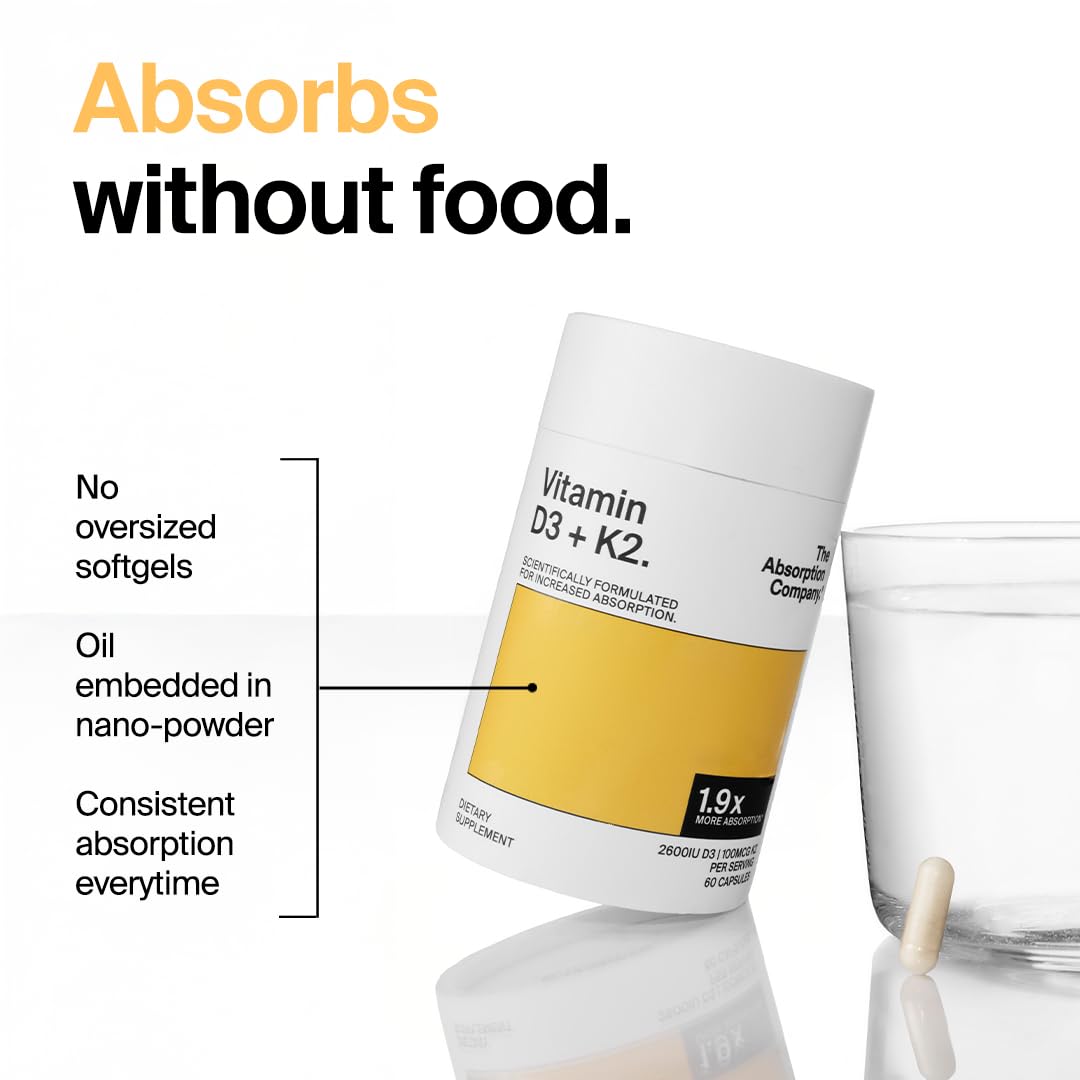 Capsules de Vitamine D3 K2-60 de The Absorption Company sur une table