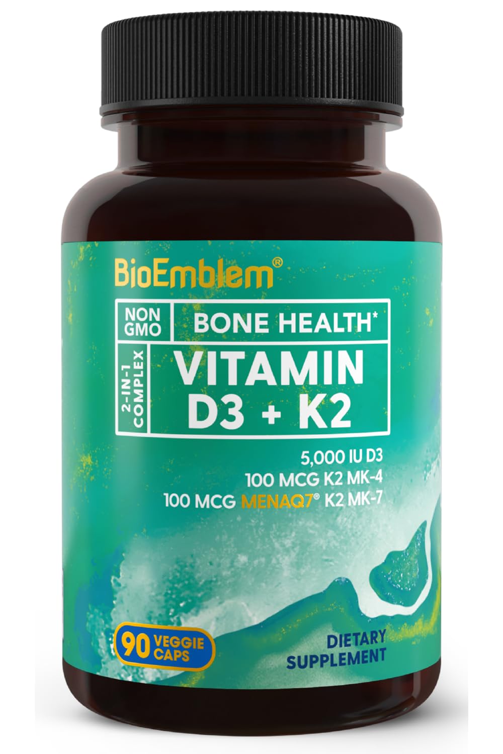Capsules de Vitamine D3 K2 BioEmblem 90 capsules vue de face