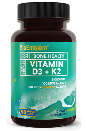 Capsules de Vitamine D3 K2 BioEmblem 90 capsules vue de face