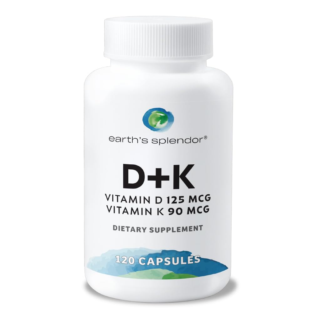 Capsules de Vitamine D3 K2 d'Earth's Splendor, flacon de 120 comprimés