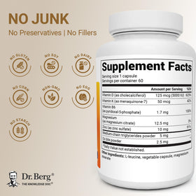 Capsules de vitamine D3 K2 de Dr. Berg Nutritionals sur une surface blanche