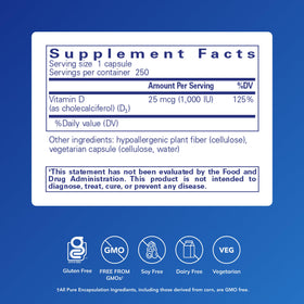 Capsules de vitamine D3 Pure Encapsulations en gros plan