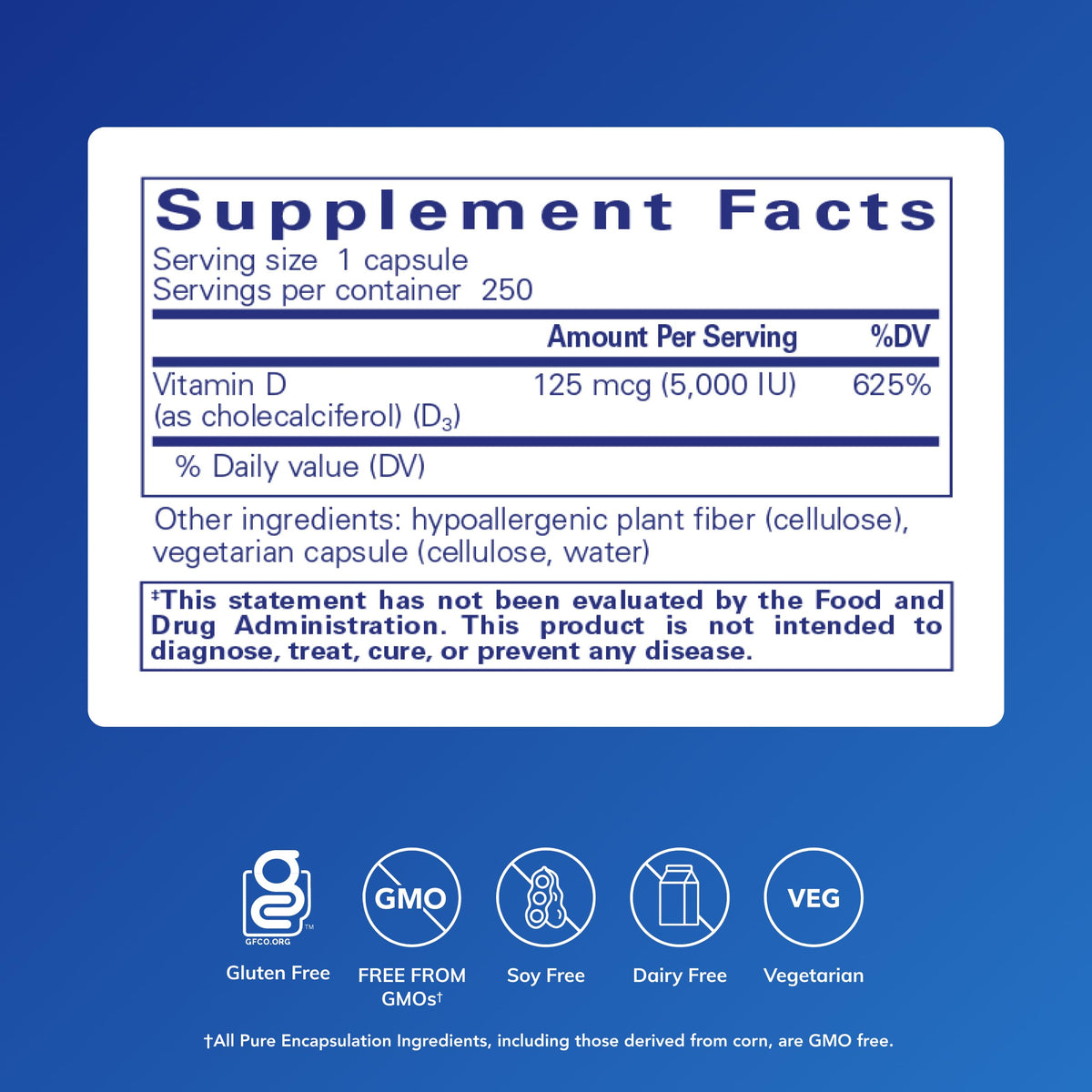 Capsules de Vitamine D3 Pure Encapsulations sur fond blanc