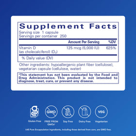 Capsules de Vitamine D3 Pure Encapsulations sur fond blanc