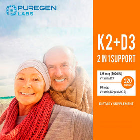 Capsules de vitamine K2 MK7 et D3 5000 UI sur un fond blanc