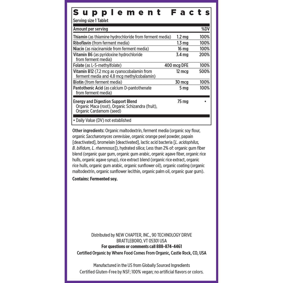 Capsules de vitamines B fermentées bio New Chapter dans un verre