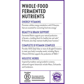 Capsules de vitamines B fermentées bio New Chapter sur un fond en bois