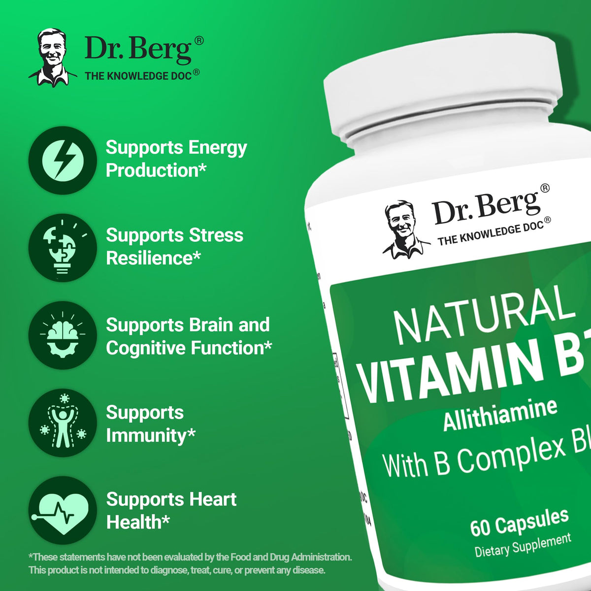 Capsules de vitamines B1 B6 B12 de Dr. Berg sur une table