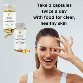 Capsules de vitamines Innate Skin sur fond blanc