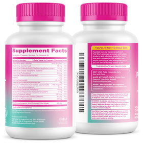 Capsules de vitamines Pink Stork avec un verre d'eau