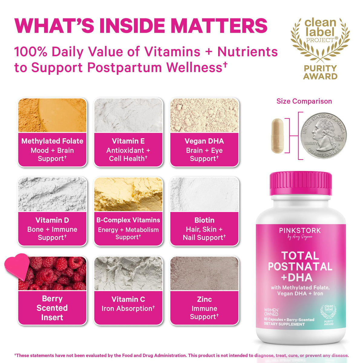 Capsules de vitamines postnatales Pink Stork avec insert parfumé
