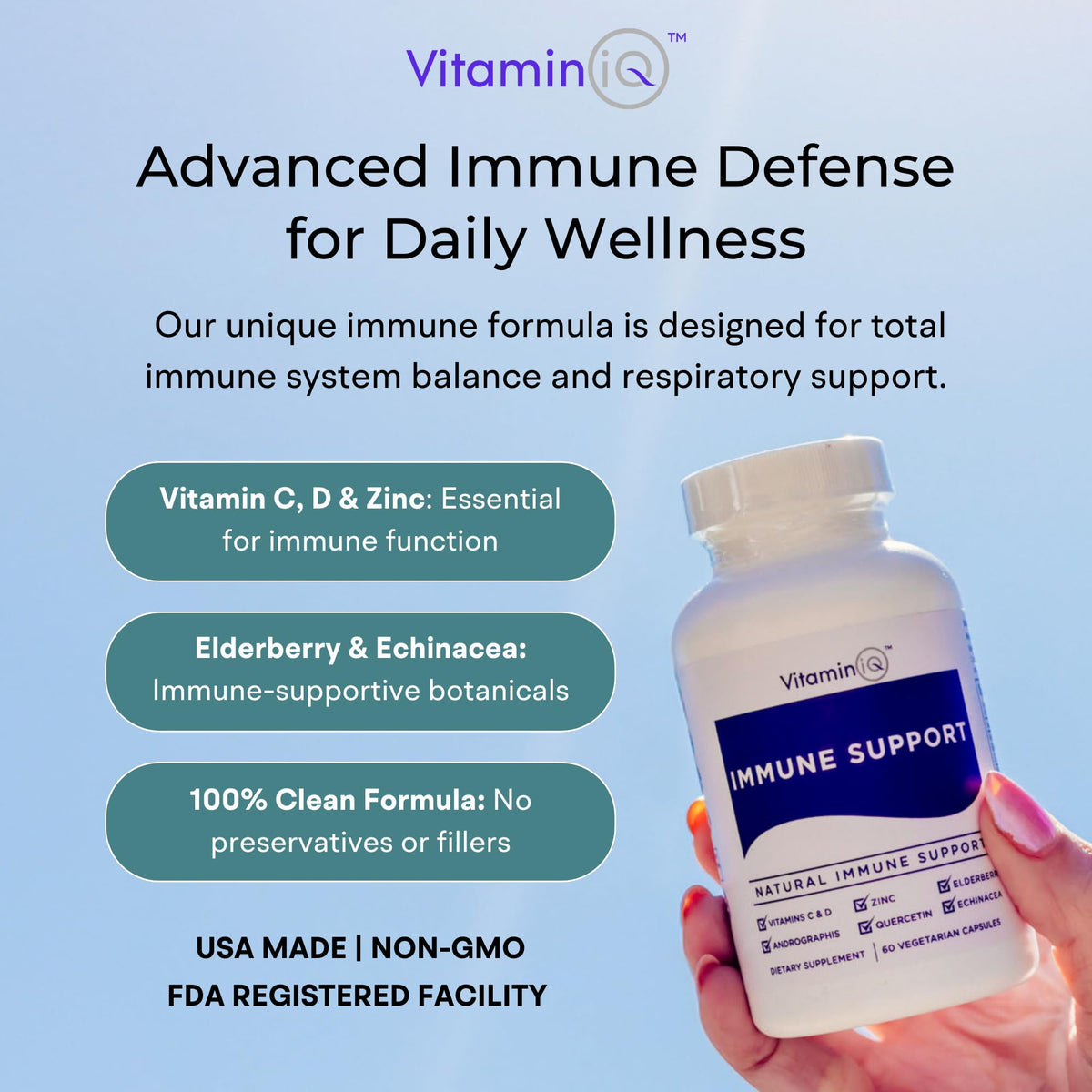 Capsules de VitaminIQ sur une table en bois