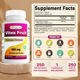 Capsules de Vitex Chasteberry 400 mg Best Naturals sur une surface en bois