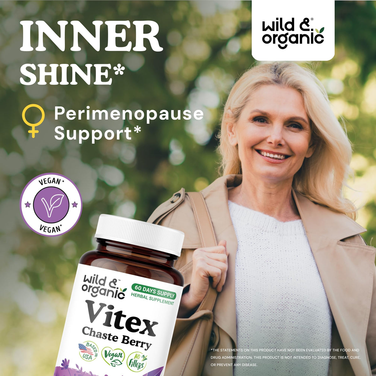 Capsules de Vitex Wild & Organic sur une surface en bois