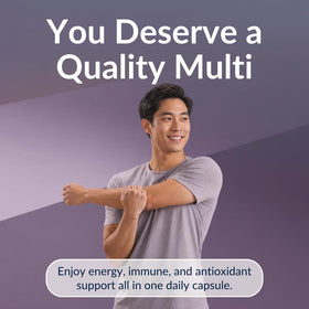 Capsules de Vthrive Multivitamines pour Hommes sur une surface blanche