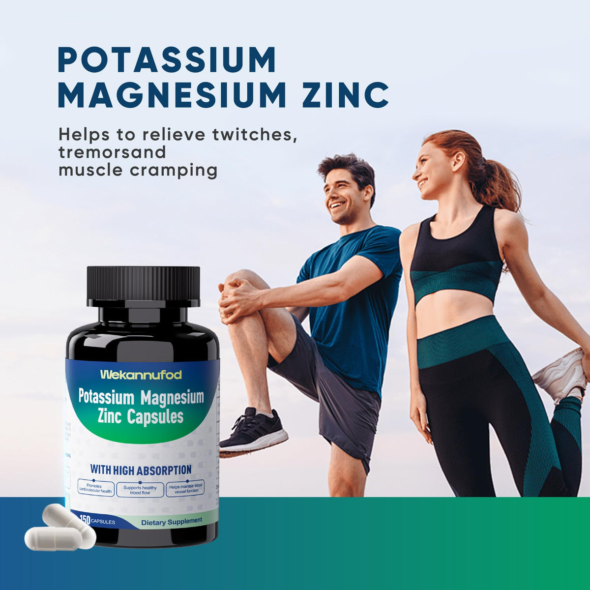 Capsules de Wekannufod Potassium Magnésium sur une table en bois