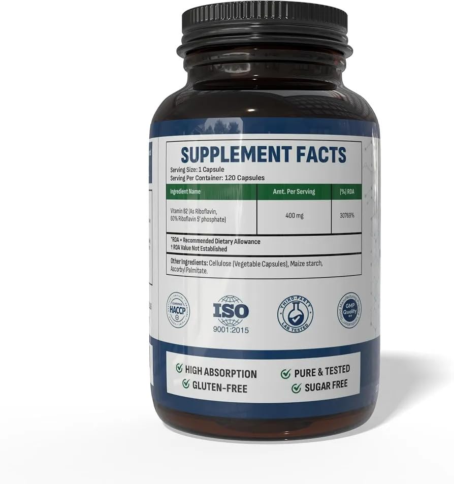 Capsules de Wellotrix Vitamine B2 400 mg sur un fond blanc