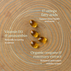 Capsules de Wholemega sur une surface en bois