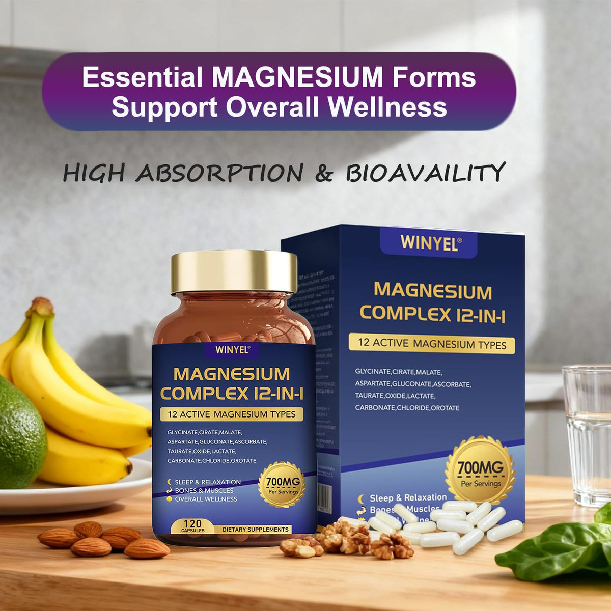 Capsules de WINYEL complexe de magnésium dans une main