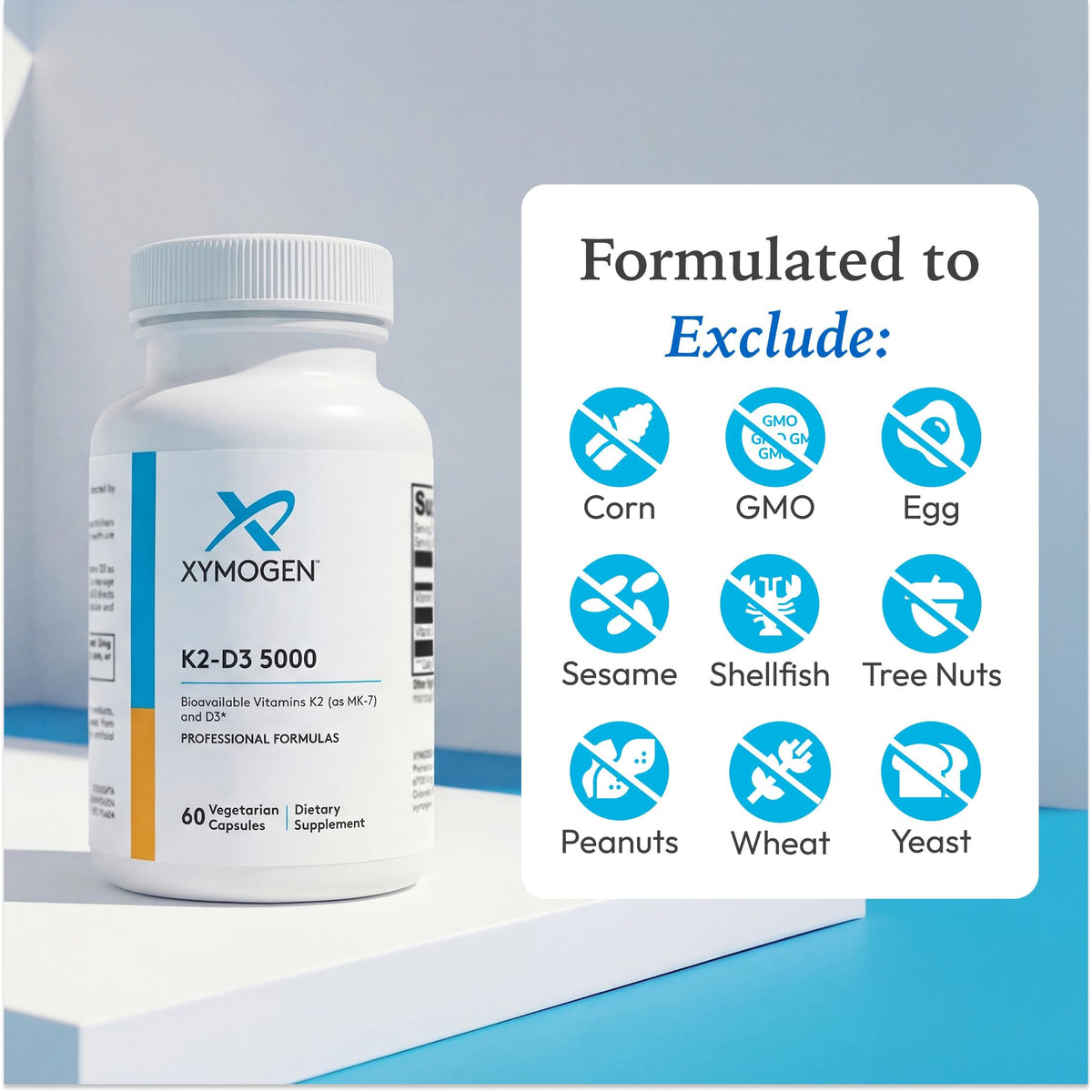 Capsules de XYMOGEN K2-D3 5000 avec étiquette