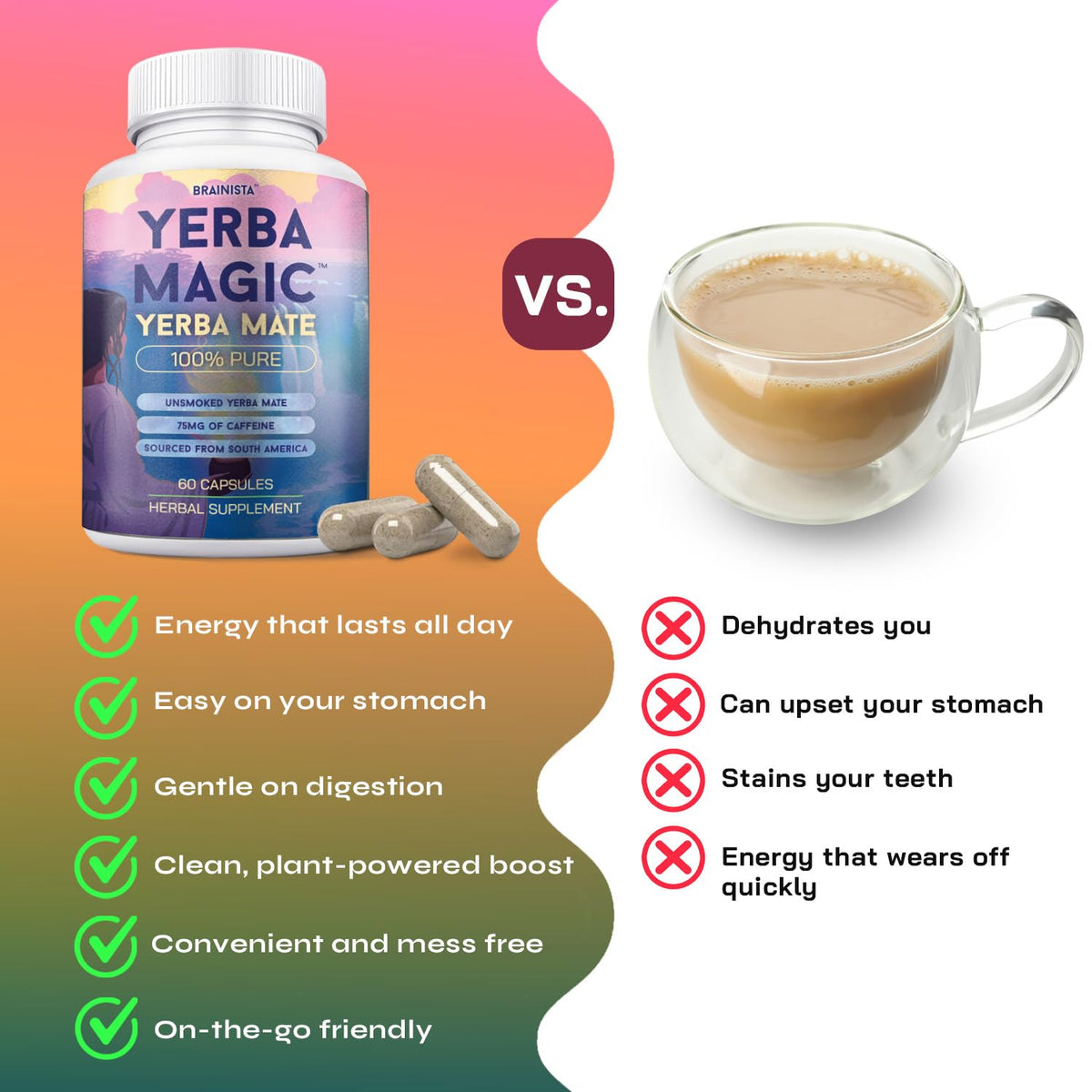 Capsules de yerba mate Brainista à côté de livres et d'un café