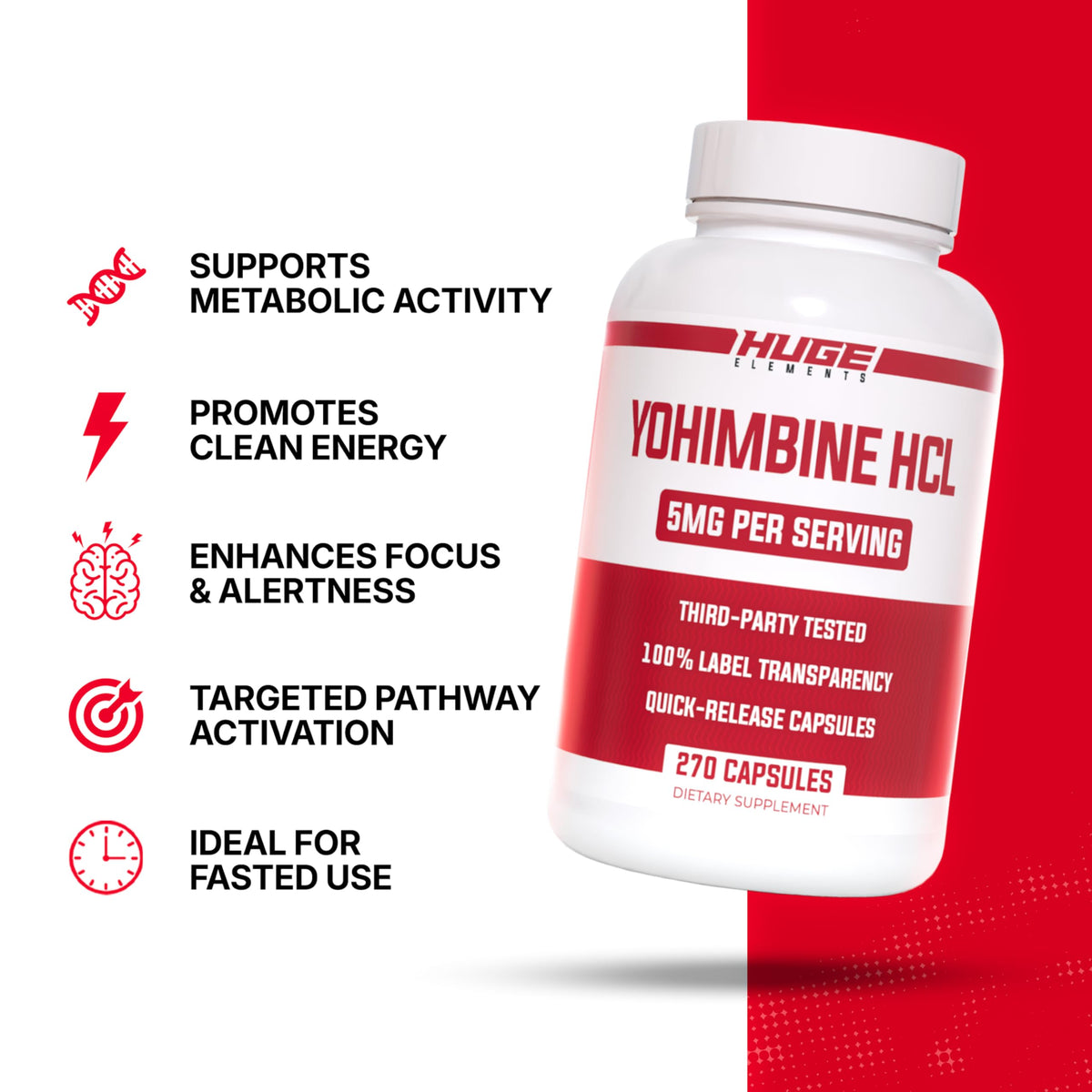Capsules de Yohimbine HCl dans une main, mise en contexte de prise