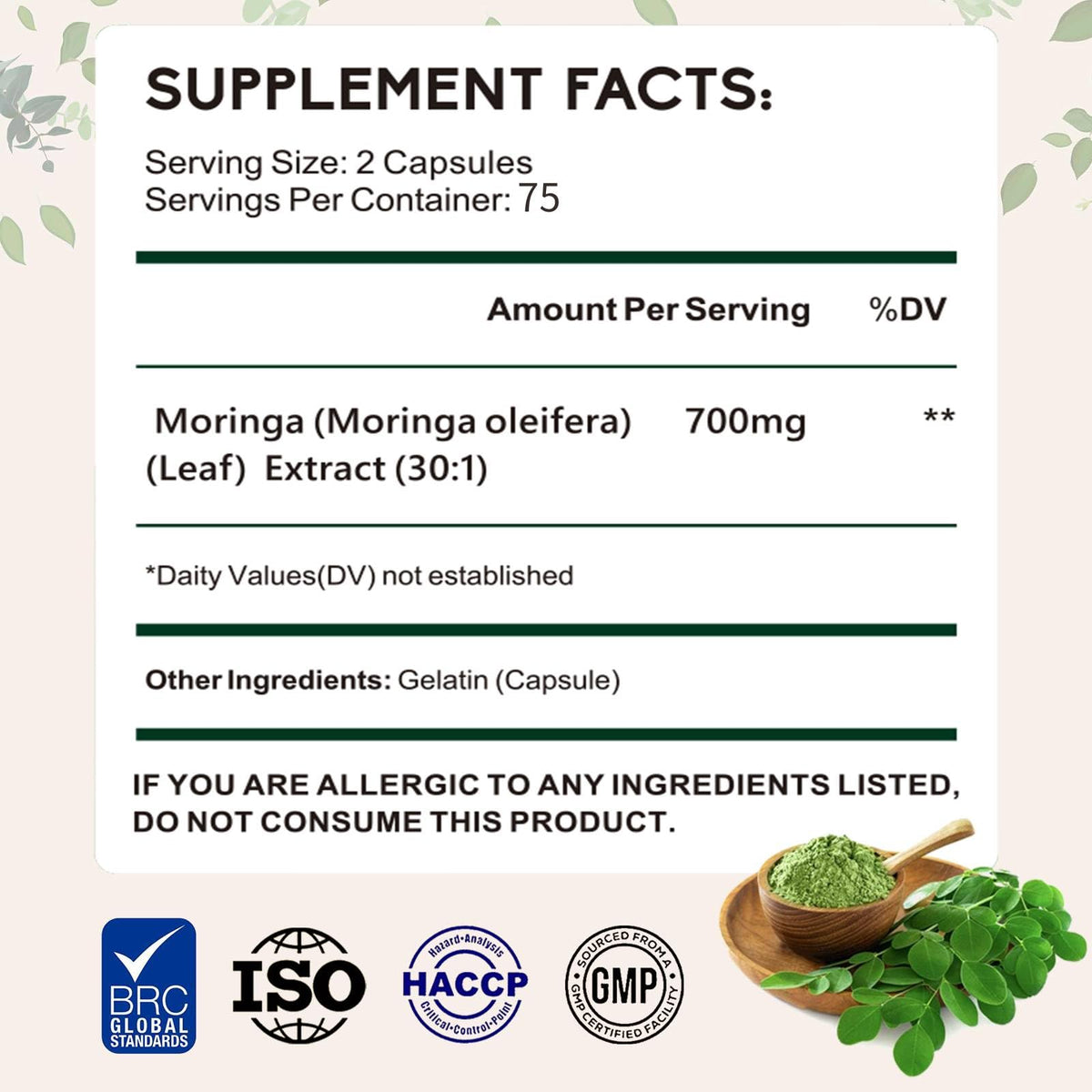 Capsules de Zhibenon Extrait de Moringa dans un flacon