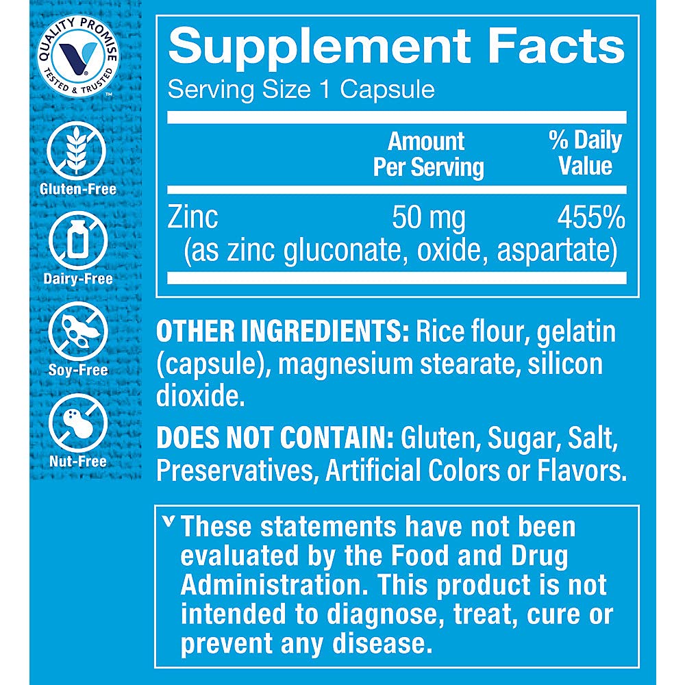 Capsules de Zinc 50 mg de The Vitamin Shoppe, vue de près