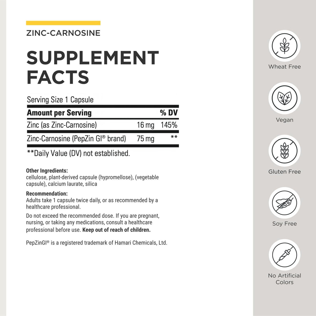 Capsules de Zinc-Carnosine d'Integrative Therapeutics sur fond blanc