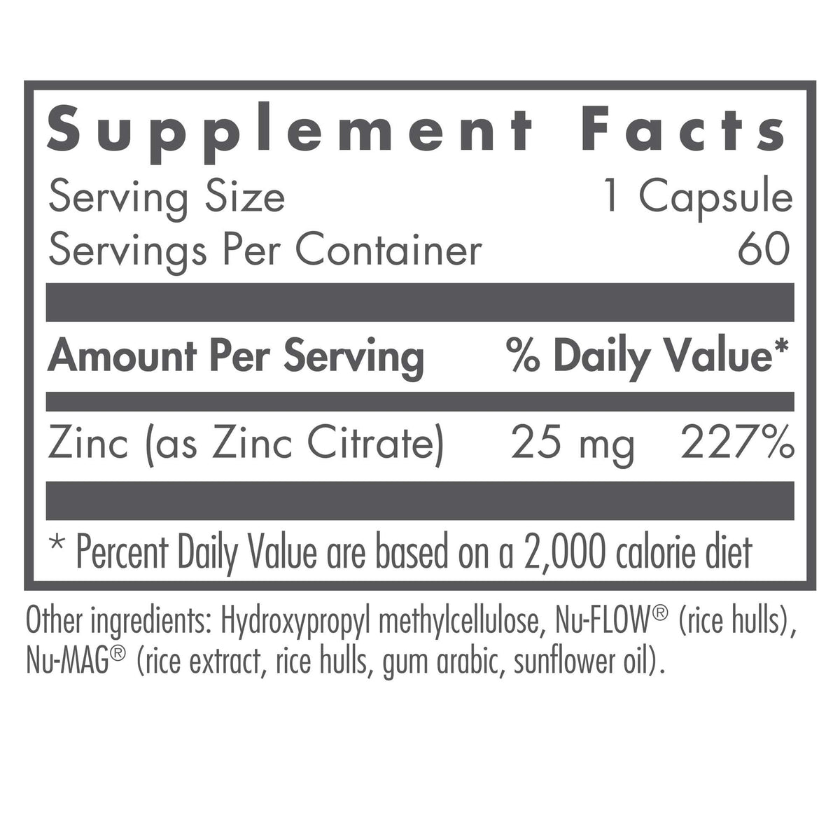 Capsules de Zinc Citrate d'Allergy Research Group, vue de près