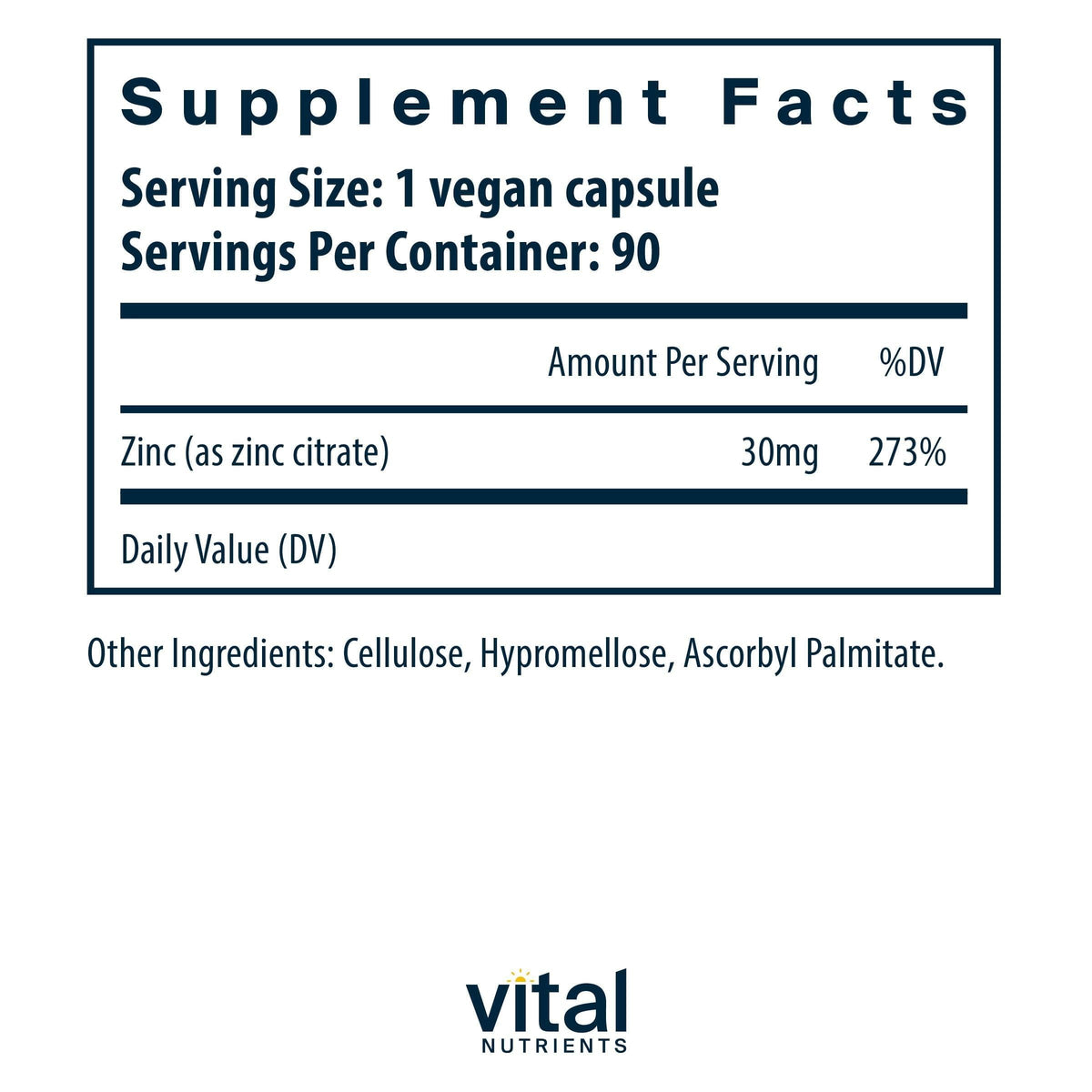 Capsules de Zinc Citrate Vital Nutrients dans le flacon